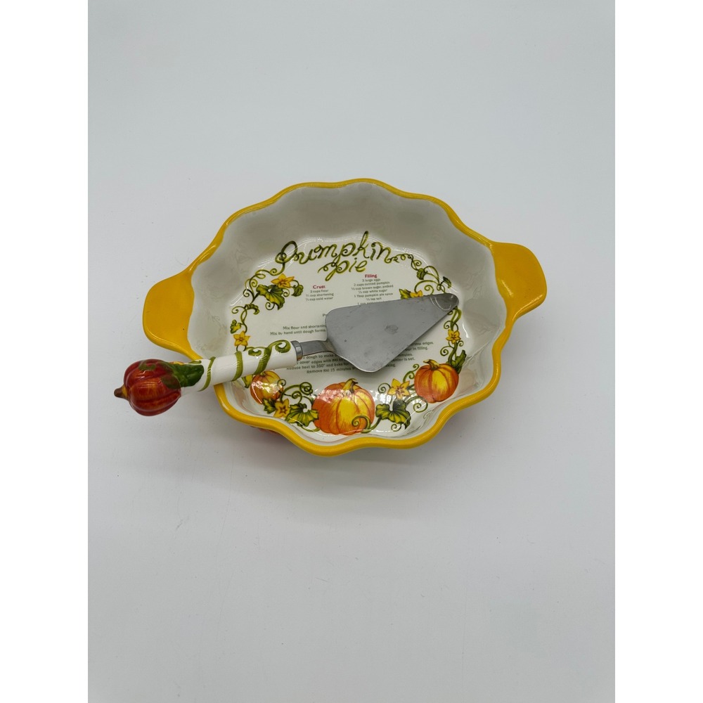 Temp-tations Pie Dish with Server Set Pumpkin Recipe Harvest Yellow 9 inch